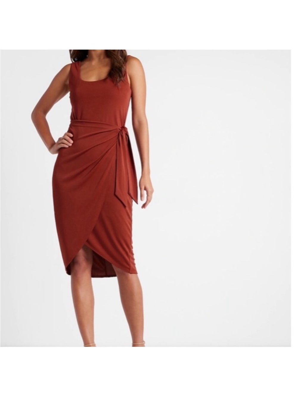 Express Body Contour Wrap Front Tie Waist Midi Dress . NWT. Size L. Terracota